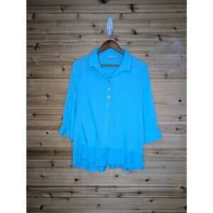 John Mark Top Womens Medium Blue Aqua Blouse with Flaw